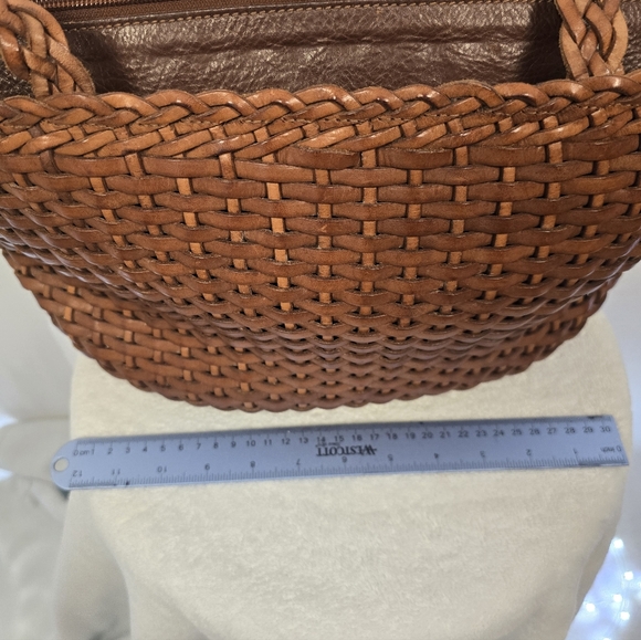 NWOT ELLEPI Brown Leather Woven Shoulder Bag Lined Zipped. Made In ITALY - Picture 8 of 11